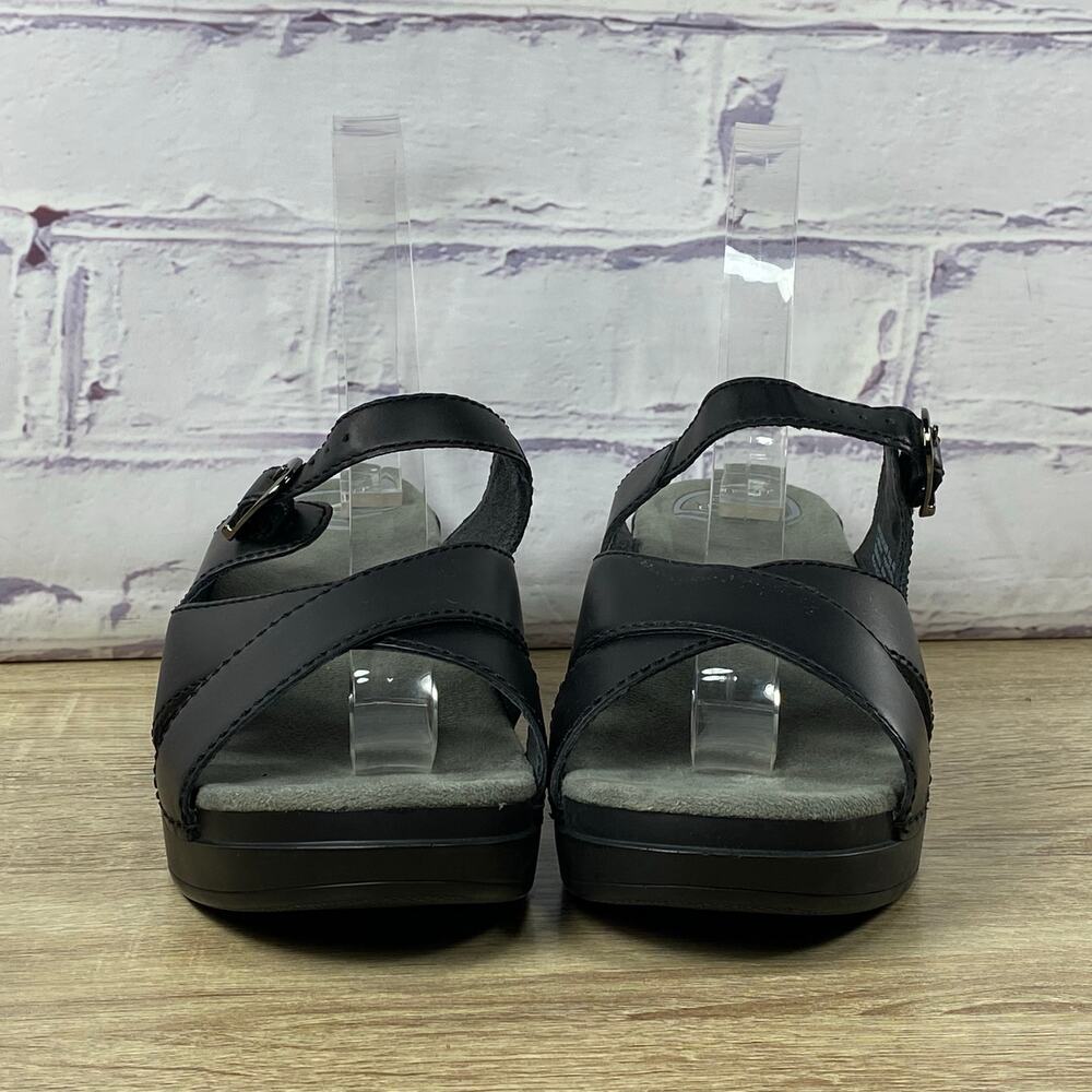 Dansko Black Leather Strappy Wedge Sandals Women's 40 US 9.5-10 Criss Cross - Picture 2 of 8